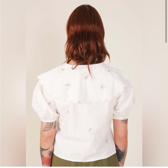 Damson Madder Maggie embroidered tie front scallop blouse - Picture 2 of 11